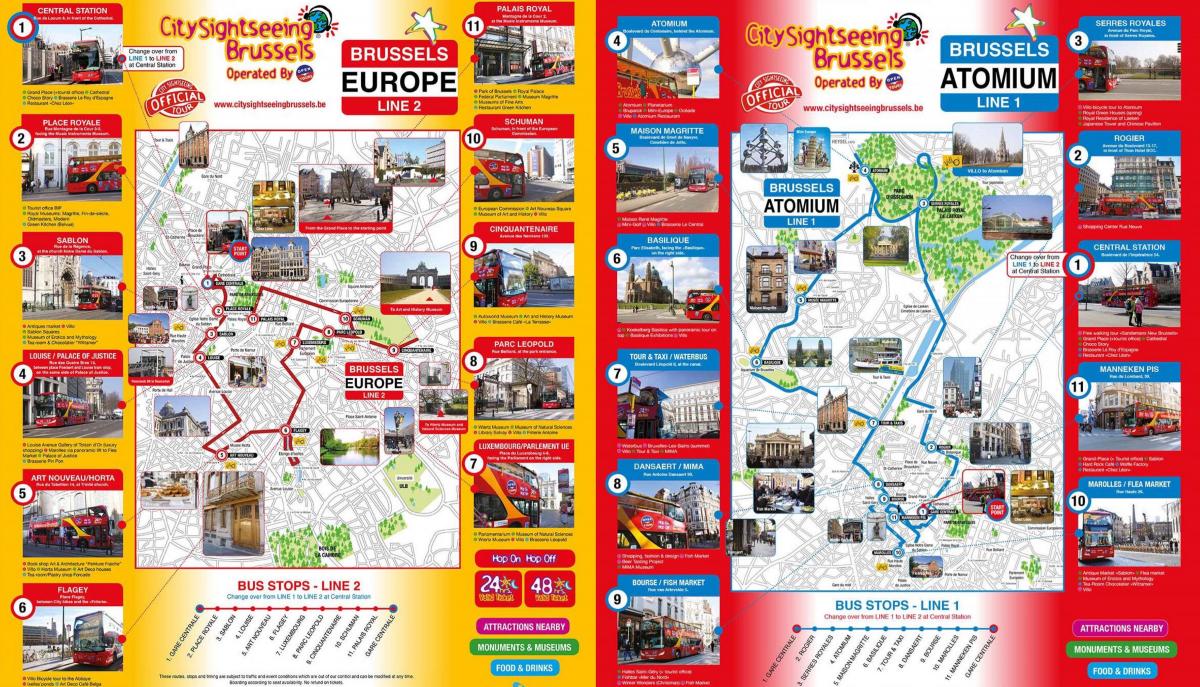 Mappa dei tour in autobus di Bruxelles Hop On Hop Off