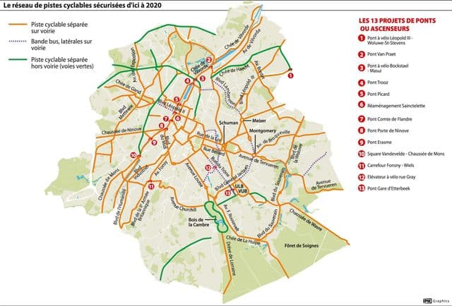 Mappa delle piste ciclabili di Bruxelles