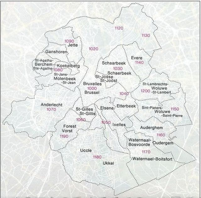 Mappa dei codici di avviamento postale di Bruxelles